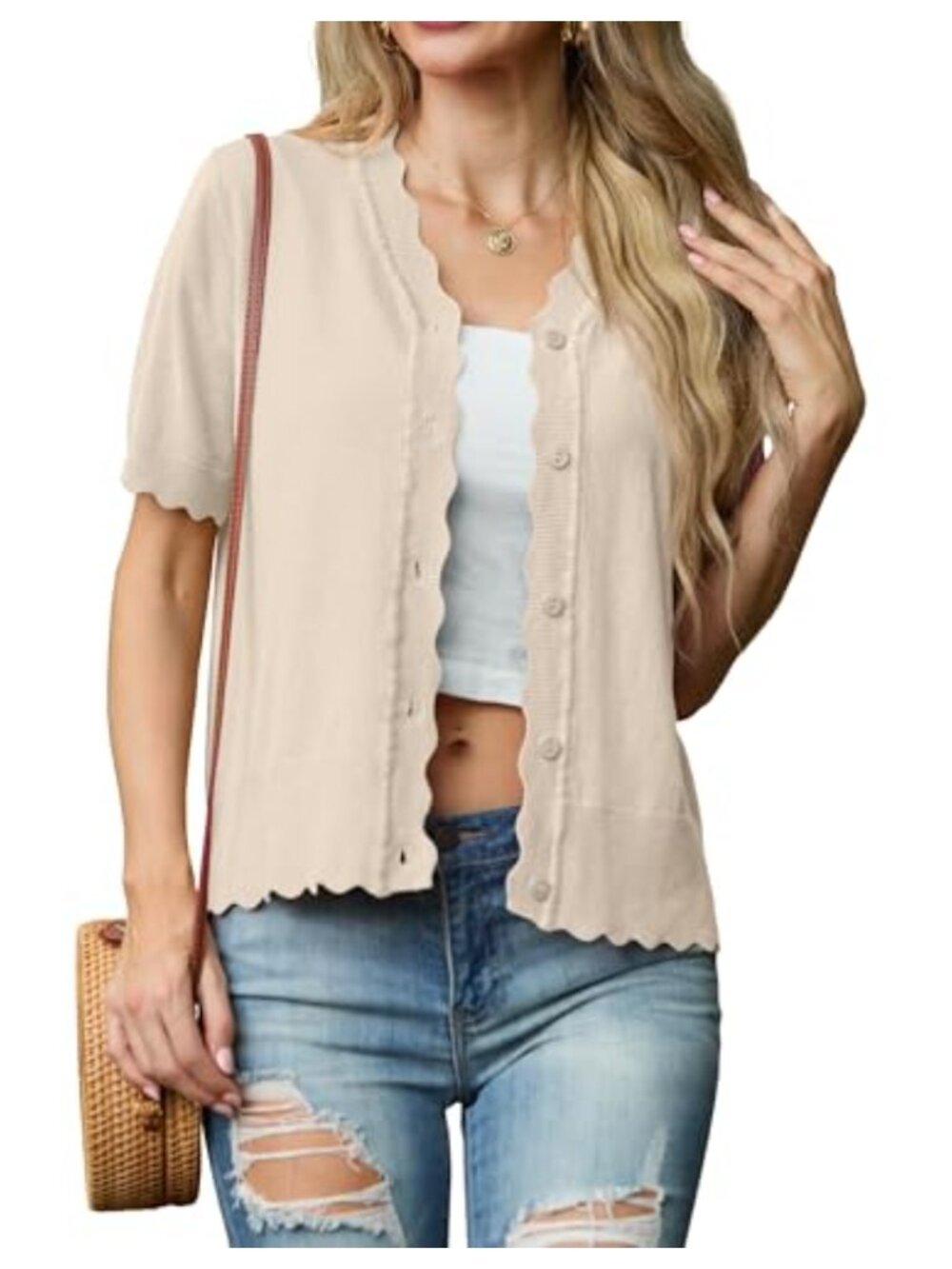 Women's Lightweight Knit Cardigan Short Sleeve Open Front Button Down Summer